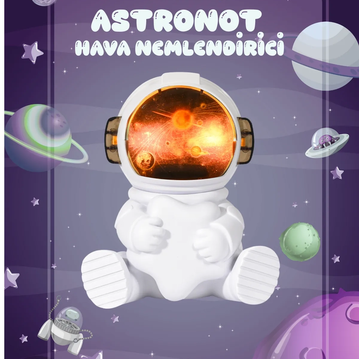 Astronot Yıldız Şekilli Gece Lambalı 220 ml Ultrasonik Hava Nemlendirici