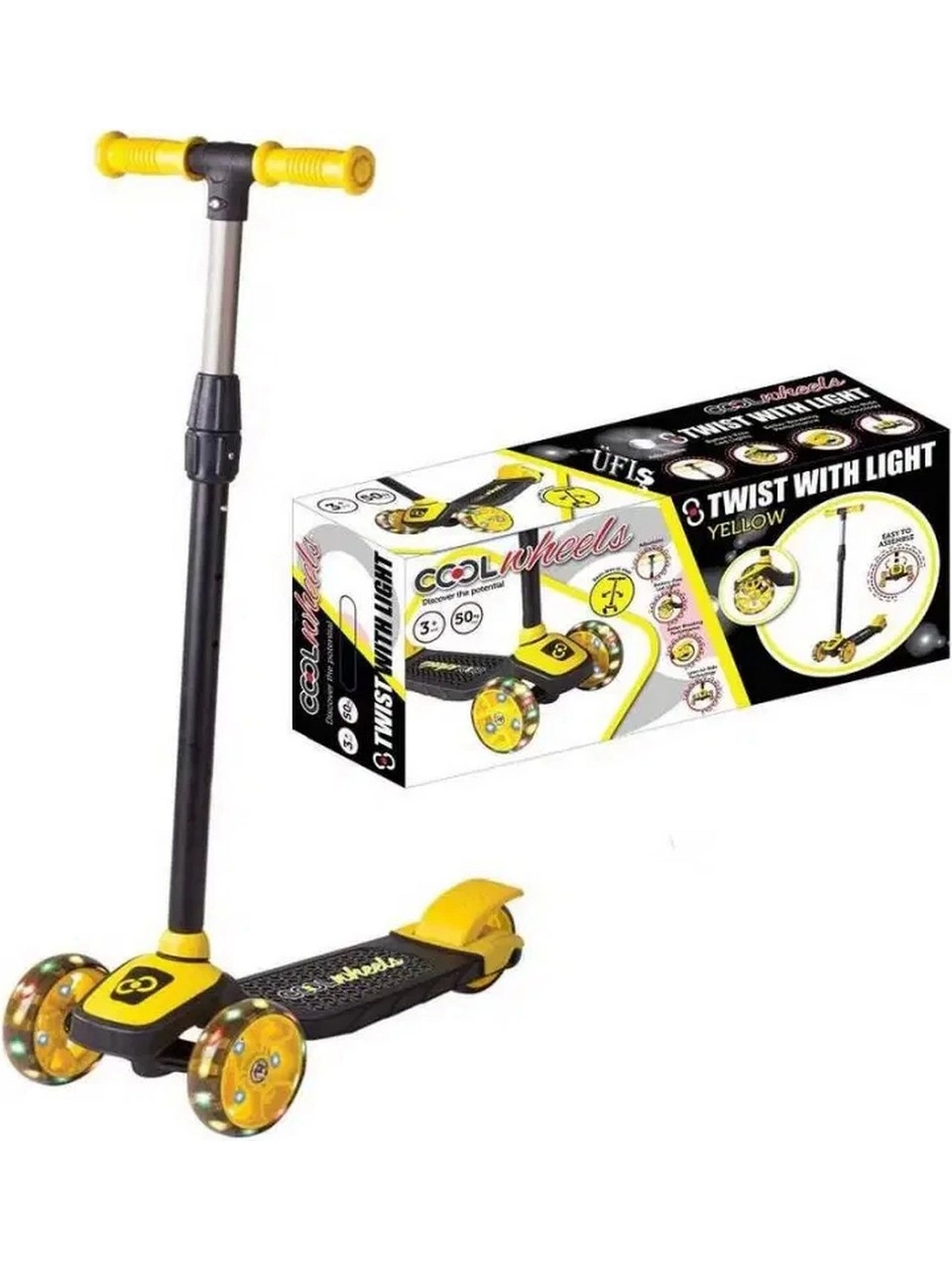 Cool Wheels Twist 3+ Işıklı Yüksekliği Ayarlanabilir Scooter Sarı