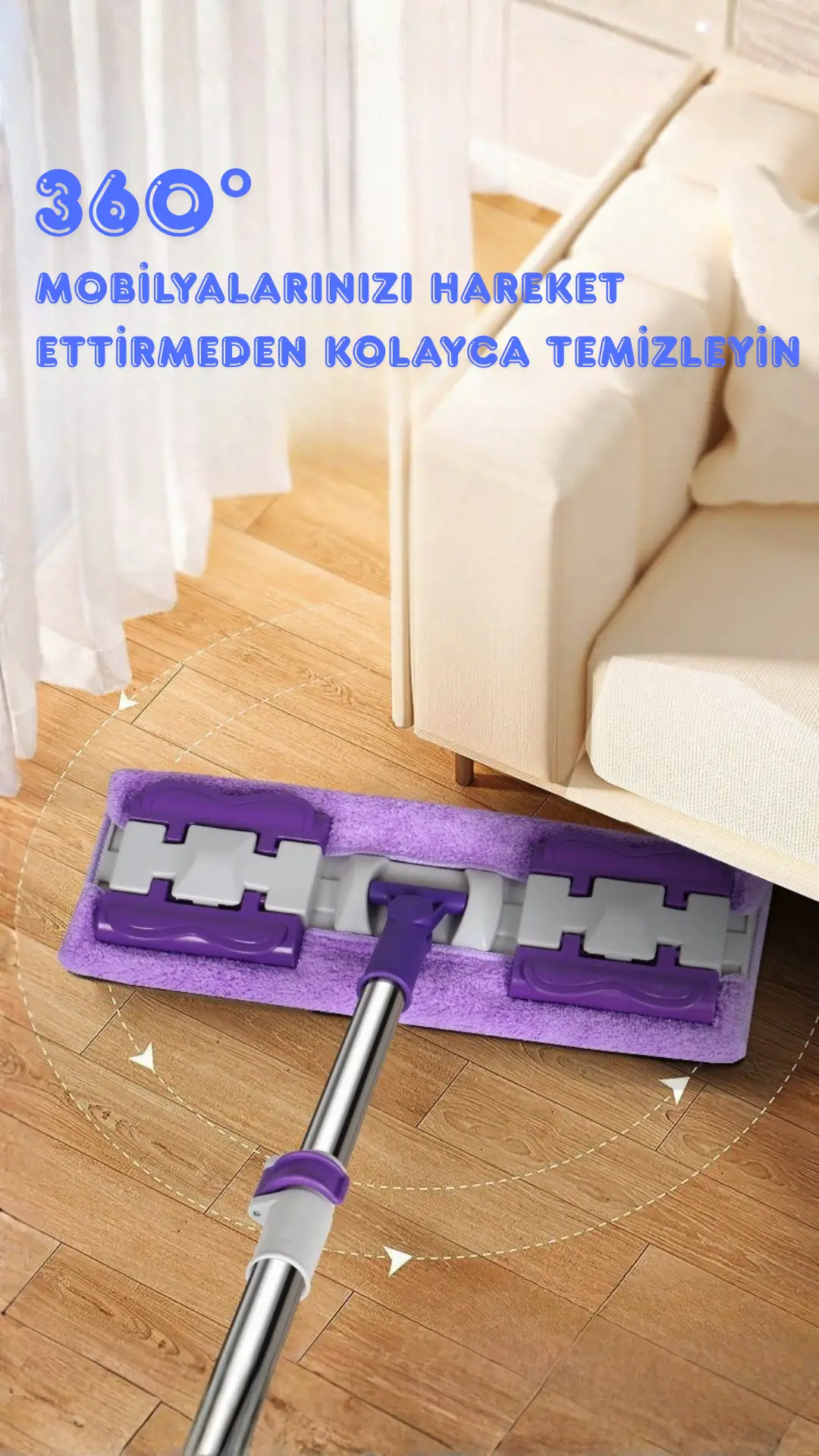 Yer Duvar Fayans Cam Temizlik Mikrofiber 4 Mandallı Mop